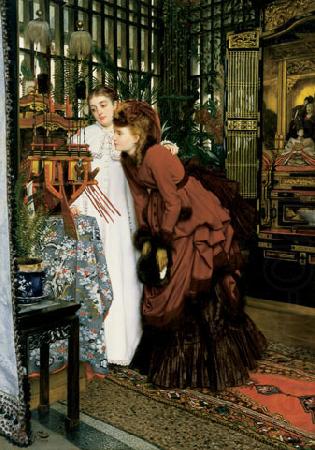 James Tissot Young Ladies Looking at Japanese Objects china oil painting image
